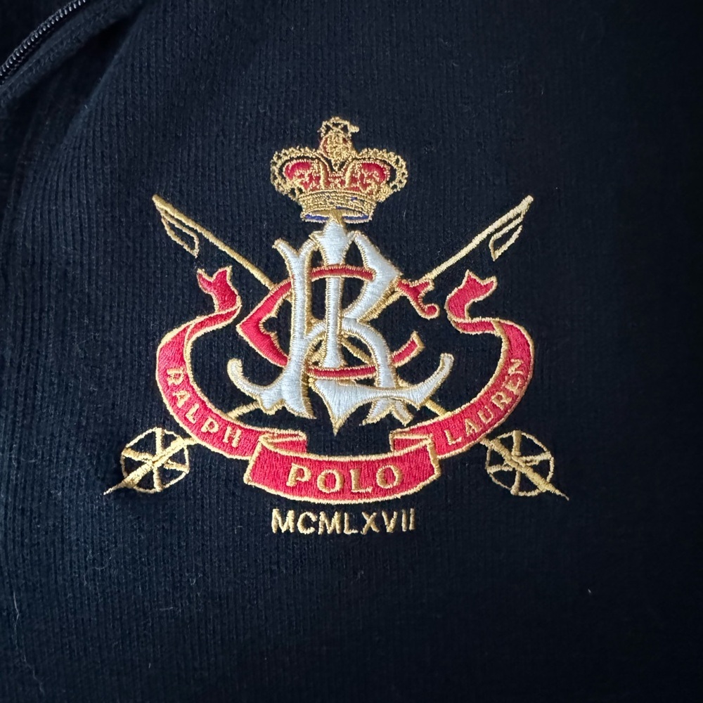 Polo Ralph Lauren Crest Quarter Zip Pullover Black Red S Preppy Equestrian R24 - Picture 6 of 7
